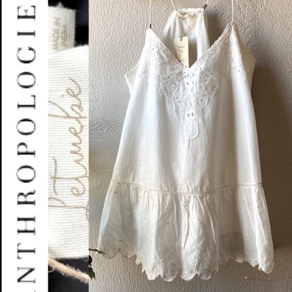 Anthropologie LetMeBe creamy top with handmade lace
